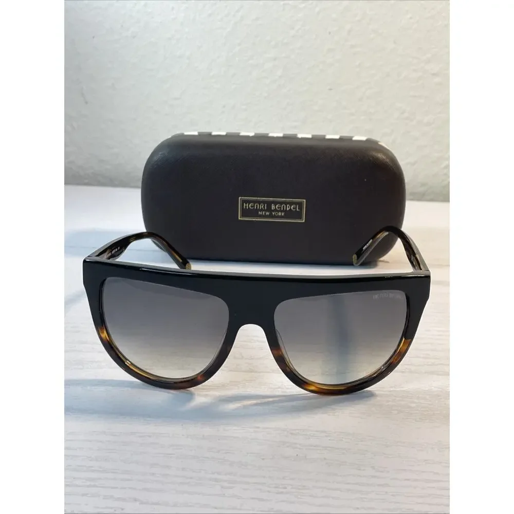 Henri Bendel New York Sunglasses Oversized Tortoiseshell Brown W/ Striped Case - Picture 7 of 11